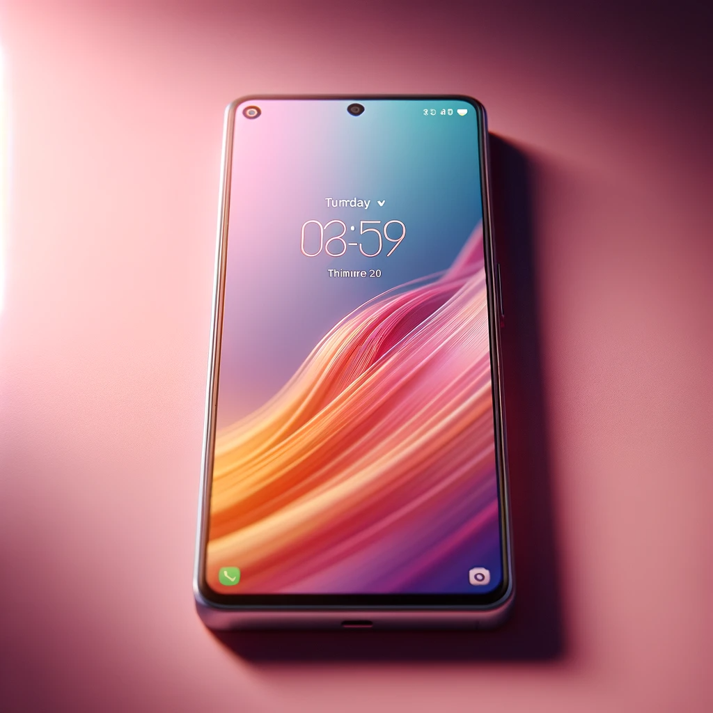 DALL·E 2024-01-29 16.30.47 - A detailed image of an Infinix smartphone, featuring its modern design with a large display and minimal bezels, set against a softly blurred pink back